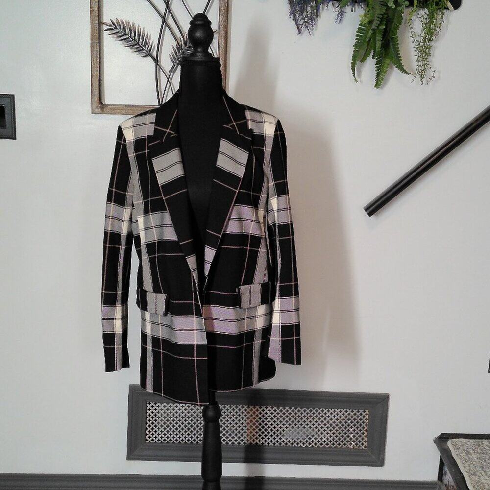 H&M Black Gray Plaid Blazer Jacket Women’s Size 8